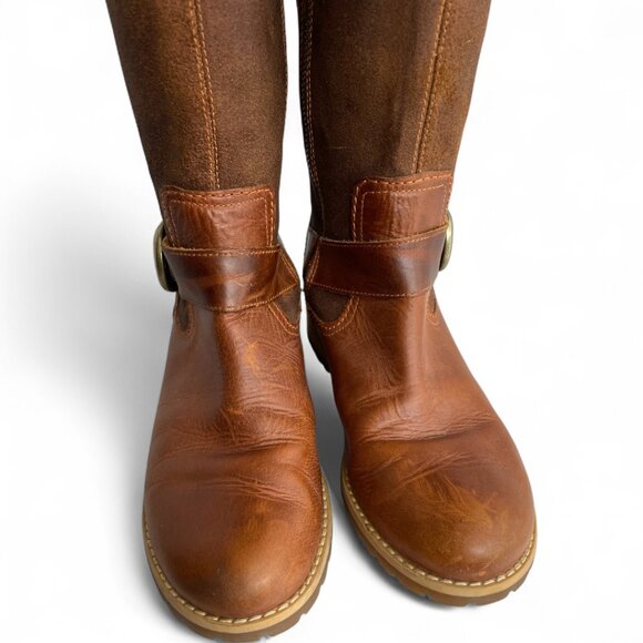 Timberland Bethal Tall Brown Leather Riding Zip Winter Harness Boots Women's 6 - Picture 6 of 14